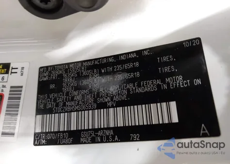 2021 Toyota Highlander L from USA, damaged, VIN 5TDCZRBH5MS065939